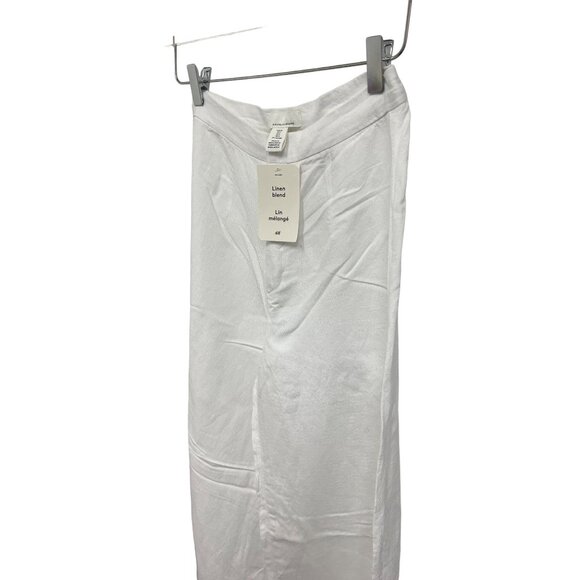 H&M White Linen Blend Wide Leg Pants Flowy - Picture 4 of 6